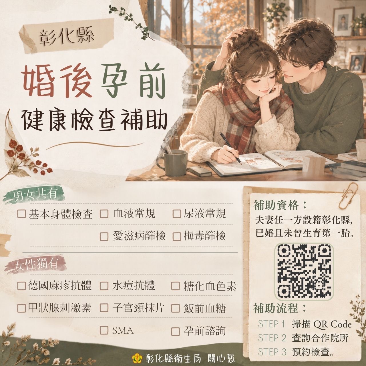 【業務宣導】【婚後孕前健檢補助】宣傳圖片